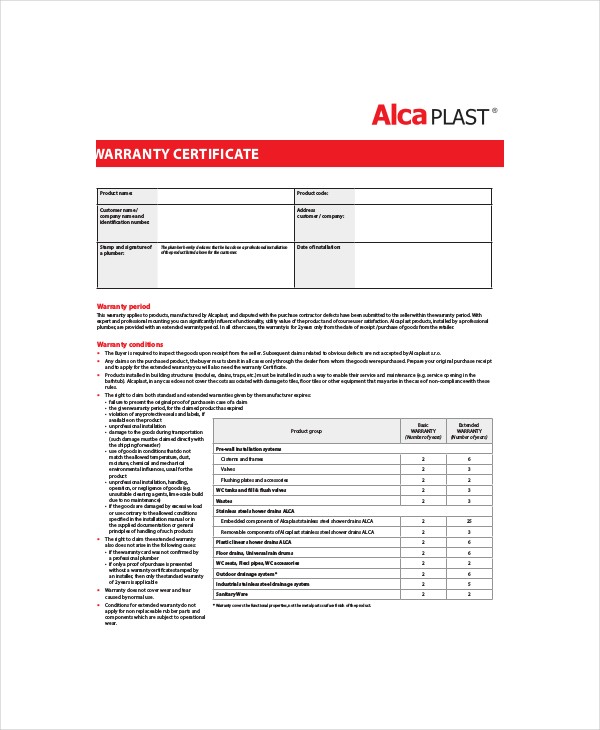 Warranty Certificate Template 9 Free Word PDF Documents Download