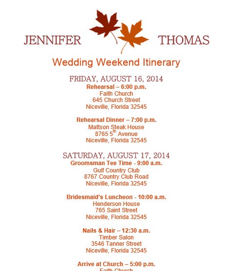 Wedding Weekend Itinerary Templates Zrom Tk Schedule Template Word
