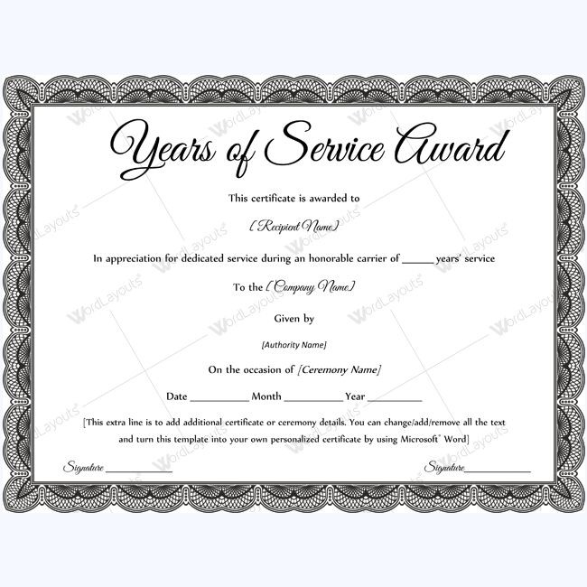 Years Of Service Certificate Wording Long Template Sample