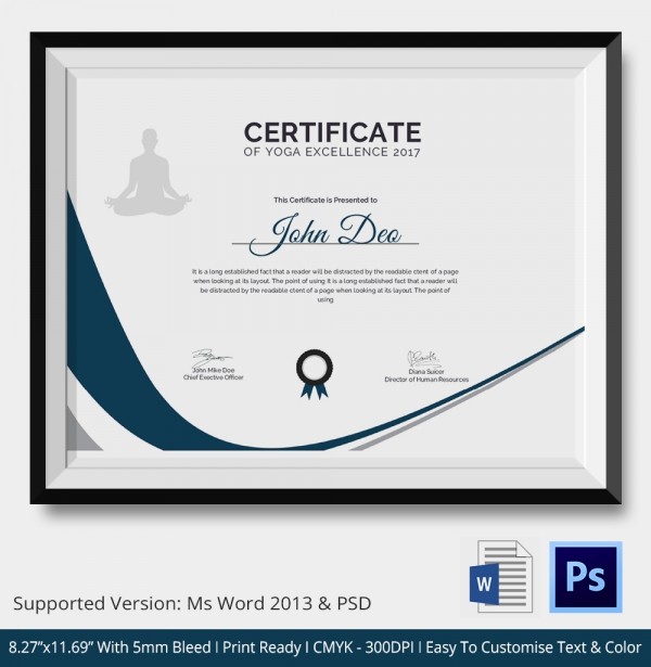 Yoga Certificate Template 9 Free Word PDF PSD Format Downloads