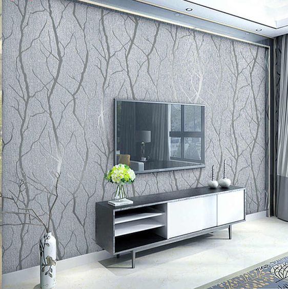 Bedroom Background - Modern Minimalist Fashion Non Woven Wallpaper Rolls 3D Embossed Branch Stripe Wall Paper For Living Room TV Sofa Background Wall
