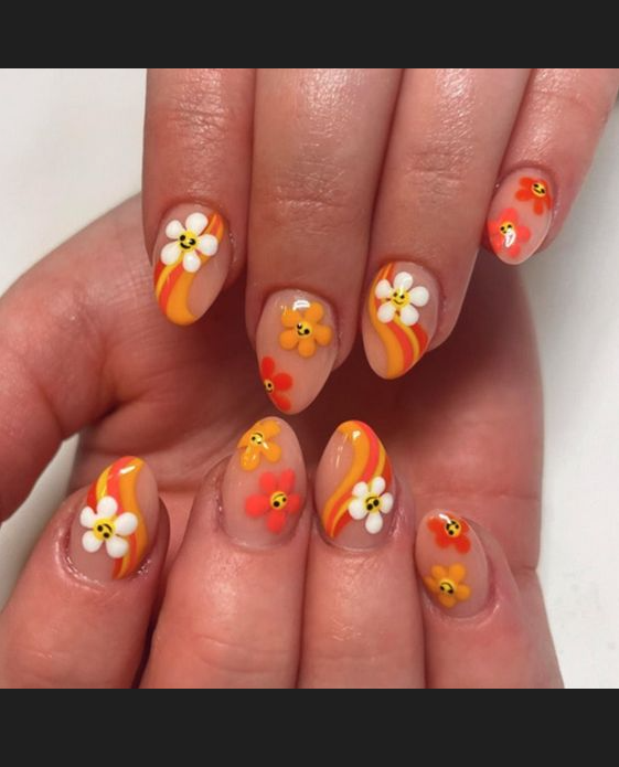 Nails Spring - Hippie nails Flower nails Cute acrylic nails